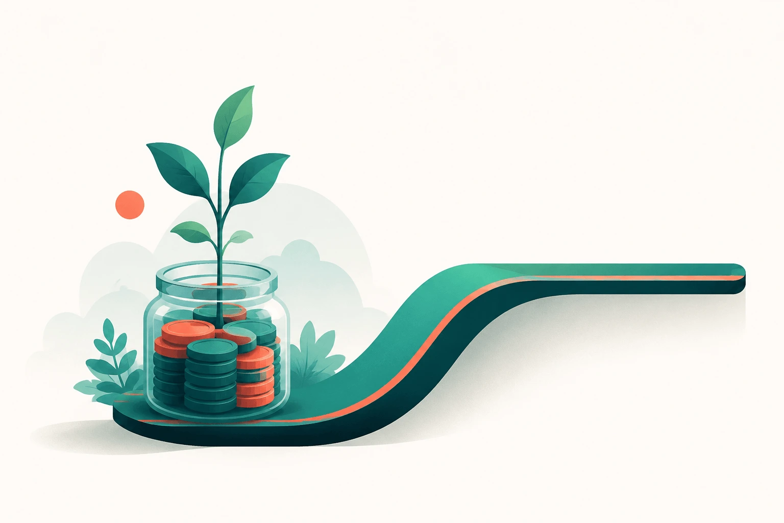 Illustration of a plant sprouting from a jar of stacked coins, representing a freelancer's savings runway